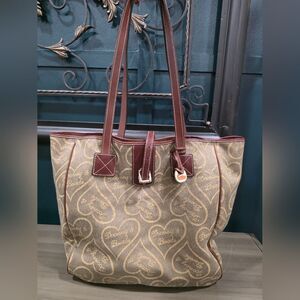 Dooney & Bourke Signature Heart Print Large Tote Shoulder Bag Vtg 20x14x7.5